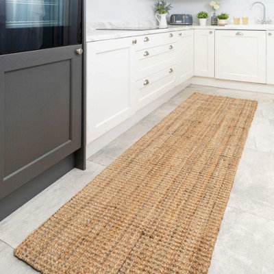 Long Hallway Carpet Runner - 60x150cm Natural Dark Brown Doormat, 14mm Thick, Non-Slip Backing, Hand Woven, Easy Clean