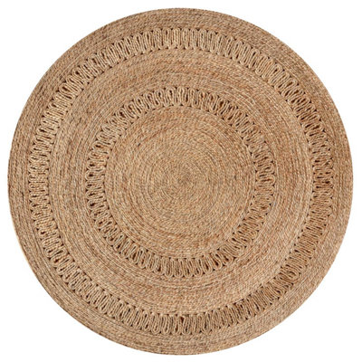 Handwoven Natural Jute Round Braided Mat 120x120cm | DIY at B&Q