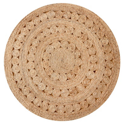 Handwoven Natural Jute Round Braided Mat 120x120cm | DIY at B&Q