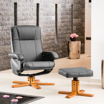 Hanford 72cm Wide Compact Grey Bonded Leather 360 Degree Ergonomic Swivel Base Recliner Chair and Footstool DIY at B Q