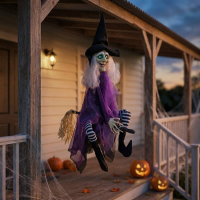 Hanging Animated Kicking Witch Halloween Decor