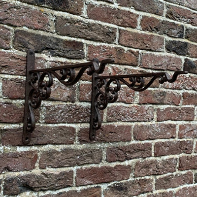 Hanging Basket Bracket Cast Iron Decorative 35cm (Set of 2)