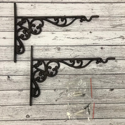 Hanging Basket Bracket Cast Iron Decorative 35cm (Set of 2)