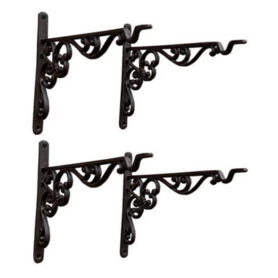 Hanging Basket Bracket Cast Iron Decorative 35cm (Set of 4)
