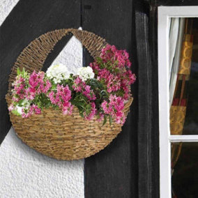 Hanging Basket Wall Mounted Flower Holder Garden Rattan Outdoor Decor 16'' Lined