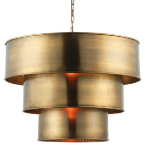 Hanging Ceiling Pendant Light AGED BRASS 3 Ring Metal Shade Lamp Bulb Holder