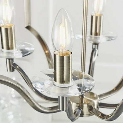 Hanging Ceiling Pendant Light Antique Brass & Crystal 4 Bulb Classic ...