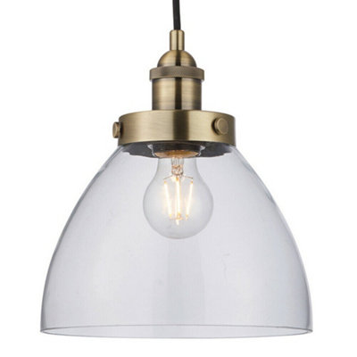 Hanging Ceiling Pendant Light ANTIQUE BRASS & GLASS Shade Industrial Lamp Bulb