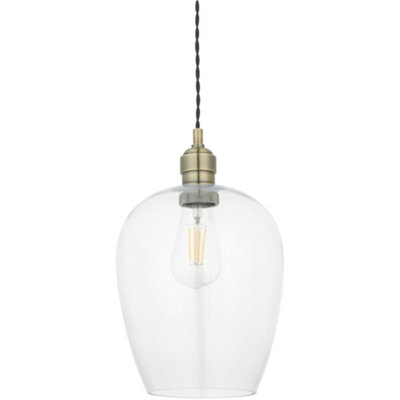 Hanging Ceiling Pendant Light - Antique Brass Plate & Clear Glass - 10W LED E27