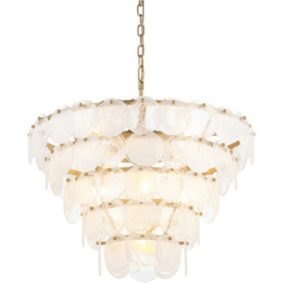 Hanging Ceiling Pendant Light - Antique Gold Paint With White & Clear Glass - 9 X 6W LED E14