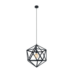 Hanging Ceiling Pendant Light Black Prism 1x 60W E27 Geometric Feature Lamp