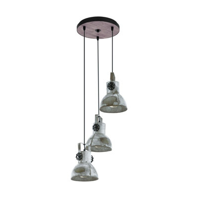 Hanging Ceiling Pendant Light Black & Raw Steel 3x 40W E27 Industrial Feature