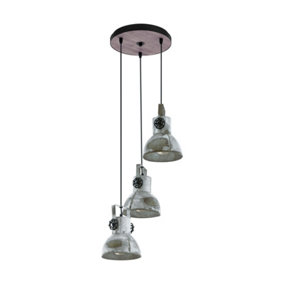 Hanging Ceiling Pendant Light Black & Raw Steel 3x 40W E27 Industrial Feature