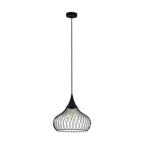 Hanging Ceiling Pendant Light Black Steel Wire 1 x 60W E27 Hallway Feature