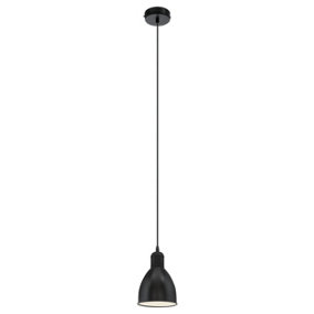 Hanging Ceiling Pendant Light Black & White Steel 1 x 40W E27 Bulb