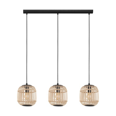 Hanging Ceiling Pendant Light Black & Wicker Cage 3 x 28W E27 Island Lamp