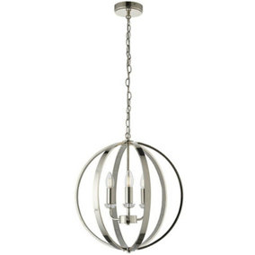 Hanging Ceiling Pendant Light Bright Nickel Globe Shade 3 Bulb Orb Loop Lamp