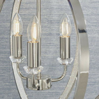 Hanging Ceiling Pendant Light Bright Nickel Globe Shade 3 Bulb Orb Loop Lamp