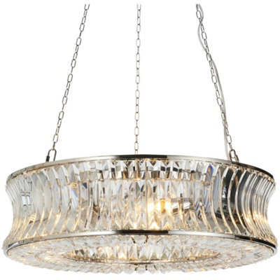 Hanging Ceiling Pendant Light - Bright Nickel Plate With Crystal And Clear Glass - 6 X 6W LED E14