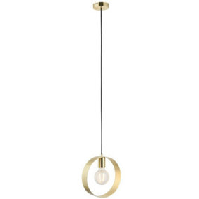 Hanging Ceiling Pendant Light Brushed Brass Hoop Shade Industrial Chic Lamp