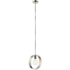 Hanging Ceiling Pendant Light Brushed Nickel Hoop Shade Industrial Chic Lamp