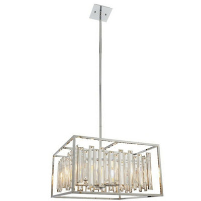 Hanging Ceiling Pendant Light Chrome & Crystal Gorgeous Modern Large Box Shade