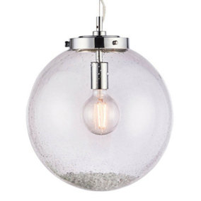 Hanging Ceiling Pendant Light Chrome & GLASS Large Round Shade Lamp Bulb Holder