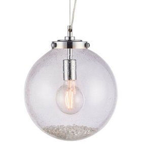 Hanging Ceiling Pendant Light Chrome & GLASS Modern Round Shade Lamp Bulb Holder