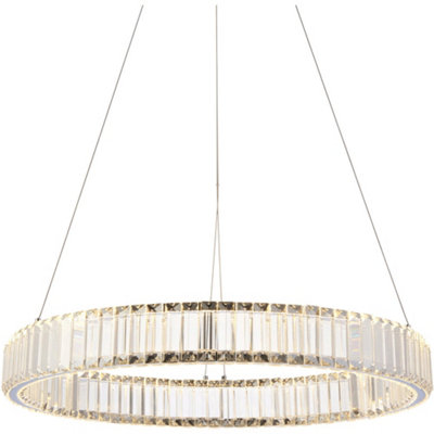 Hanging Ceiling Pendant Light - Chrome Plate & Clear Crystal - 36W LED (Smd 2835) Warm White