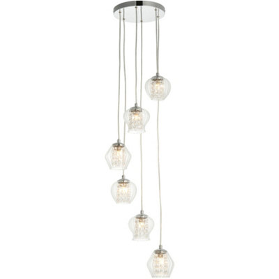 Hanging Ceiling Pendant Light - Chrome Plate Clear Glass With Clear Glass Beads - 6 X 3W LED G9