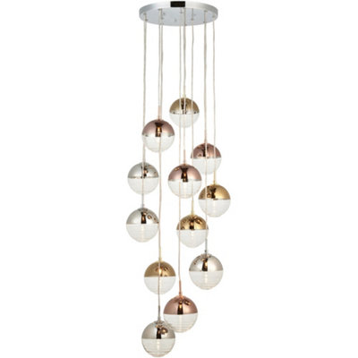 Hanging Ceiling Pendant Light - Chrome Plate With Chrome Copper Gold & Clear Glass - 12 X 3W LED G9