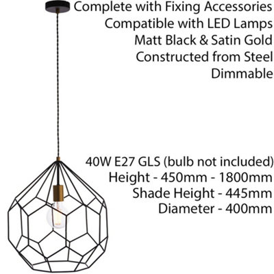 Hanging Ceiling Pendant Light Geometric Black Gold Shade Feature Lamp ...