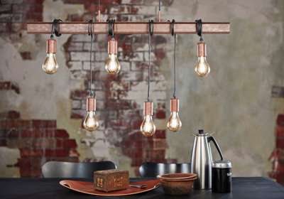 Hanging Ceiling Pendant Light Industrial Metal Gurder Bar Lamp 6x 60W E27 Bulb
