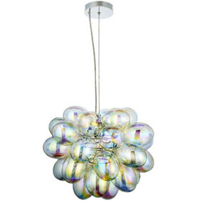 Hanging Ceiling Pendant Light Iridescent Holo Glass Bubble Shade Feature Lamp
