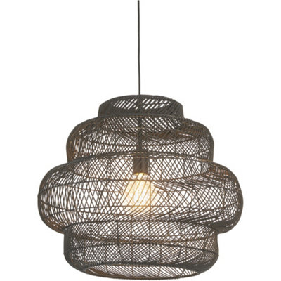 Hanging Ceiling Pendant Light - Large Black Rattan Basket & Matt Black - 10W LED E27