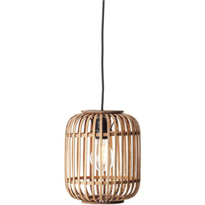 Hanging Ceiling Pendant Light - Natural Bamboo Plywood & Matt Black Paint - 10W LED E27