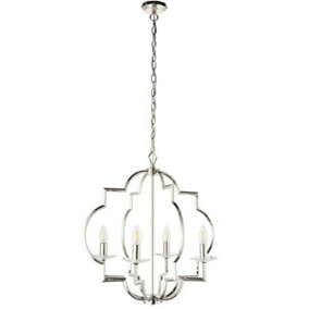Hanging Ceiling Pendant Light Polished Nickel & Crystal 4 Bulb Classic Feature