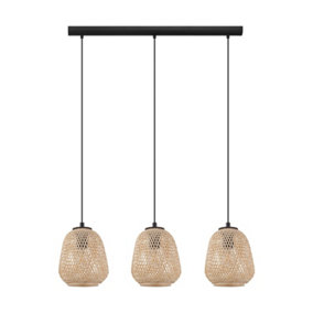 Hanging Ceiling Pendant Light Round Wicker Shade 3 x 40W E27 Kitchen Island