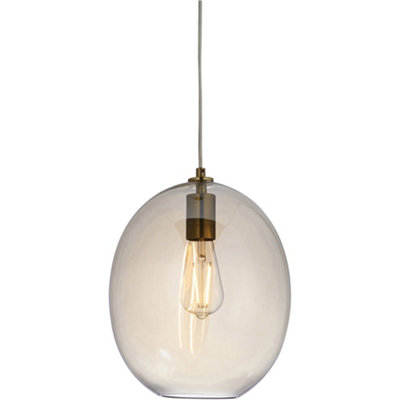 Hanging Ceiling Pendant Light - Satin Brass Plate & Champagne Lustre Glass - 10W LED E27
