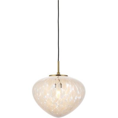 Hanging Ceiling Pendant Light - Satin Brass Plate & White Confetti Glass - 10W LED E27