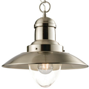 Hanging Ceiling Pendant Light Satin Nickel & Glass Industrial Lamp Bulb Holder