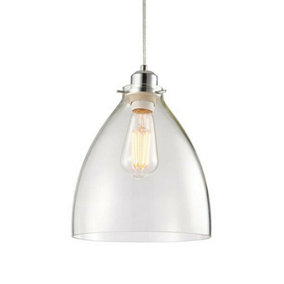 Hanging Ceiling Pendant Light Shade Clear Glass & Chrome Slim Round Dome Bowl
