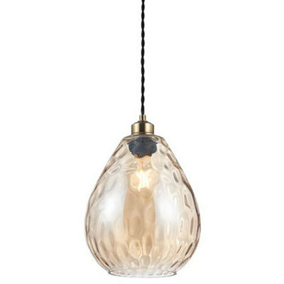 Hanging Ceiling Pendant Light Shade Cognac Ripple Glass 220mm Wide Pear Drop