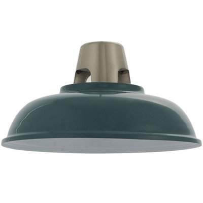 Hanging Ceiling Pendant Light Shade Gloss Teal & Satin Nickel Industrial Dome