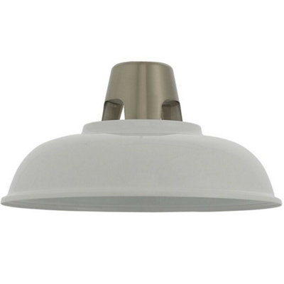 Hanging Ceiling Pendant Light Shade Gloss White & Satin Nickel Industrial Dome