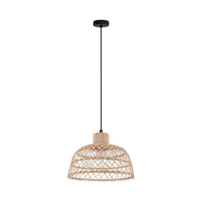 Hanging Ceiling Pendant Light Wicker Wood 1 x 40W E27 Hallway Feature Lamp