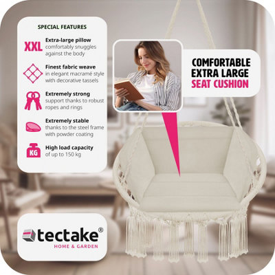 Hanging Chair Grazia - with seat and back cushions, stable and durable - beige
