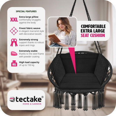 Hanging Chair Grazia - with seat and back cushions, stable and durable - black