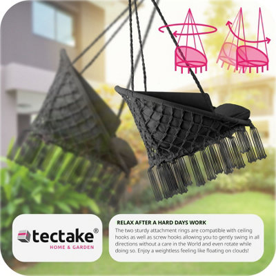 Hanging Chair Grazia - with seat and back cushions, stable and durable - black