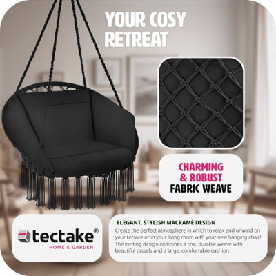 Hanging Chair Grazia - with seat and back cushions, stable and durable - black